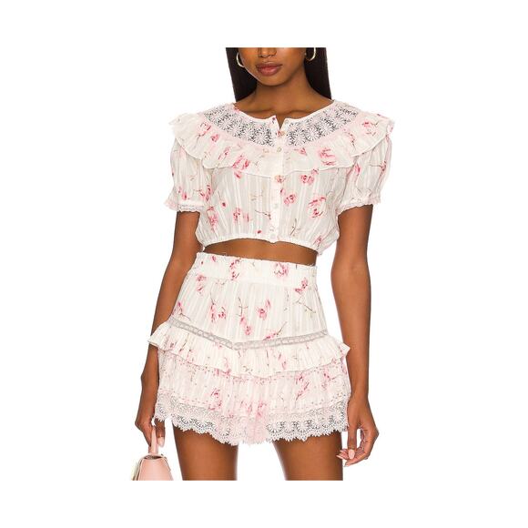 Loveshackfancy 'Elania' Pink Cotton Crop Top Size M - Picture 1 of 4